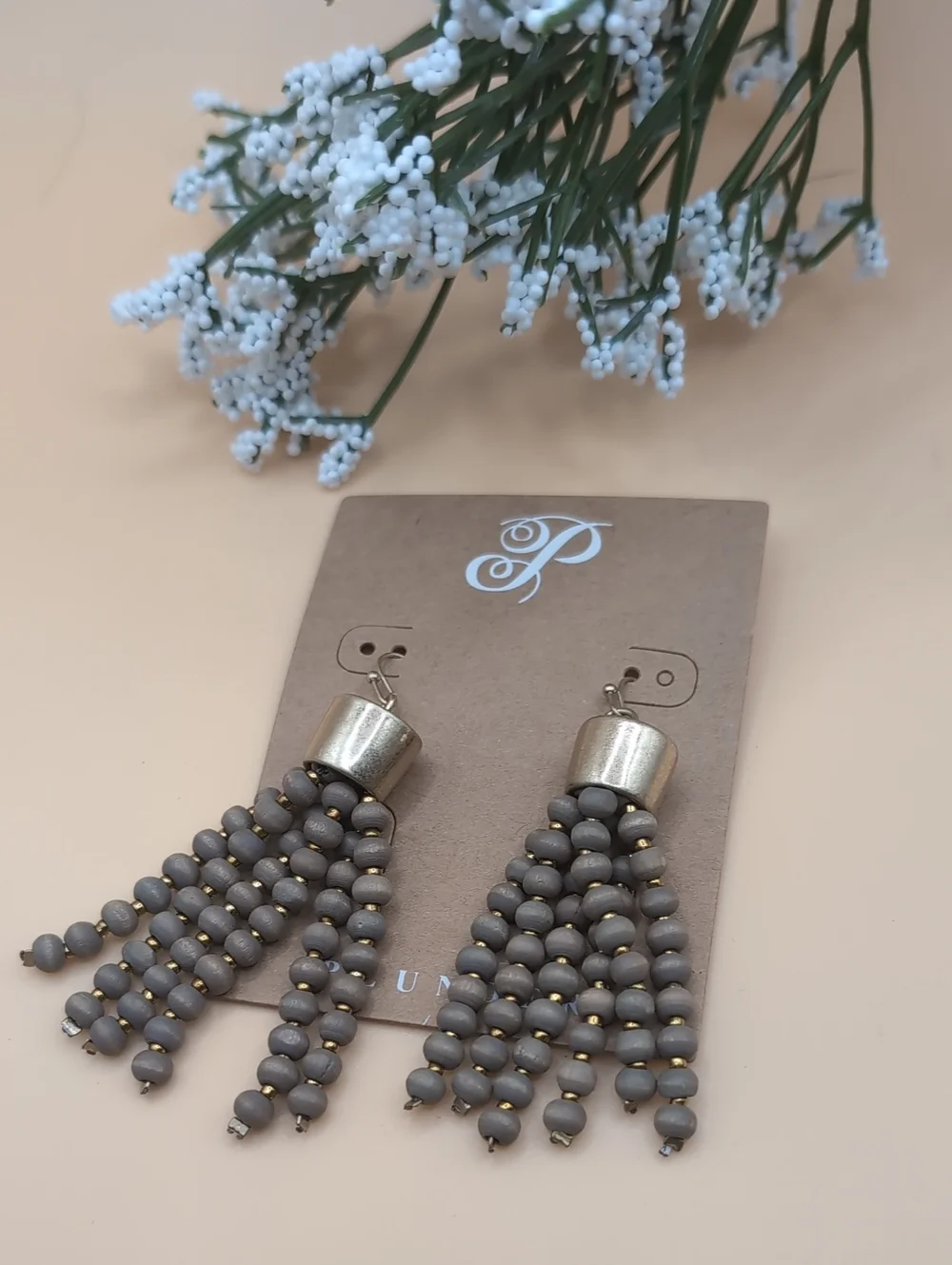 Plunder Gray Beaded Tassel Drop Earrings NEW!